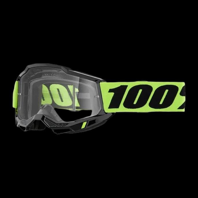 Motociklininkų M/X akiniai 100% ACCURI 2 OTG NEON YELLOW CLAR LENS — nuotrauka 1