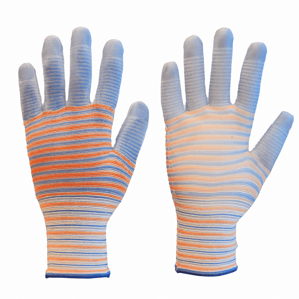 Dryžuotos pirštinės aplietos poliuretanu — nuotrauka 1