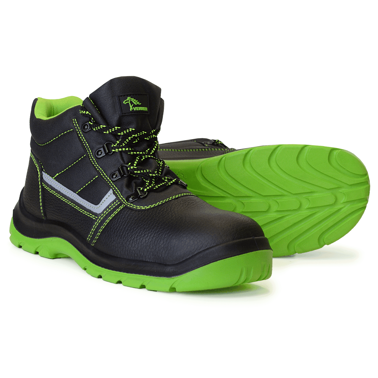 Ankle-High Work Boots with Green Sole S3