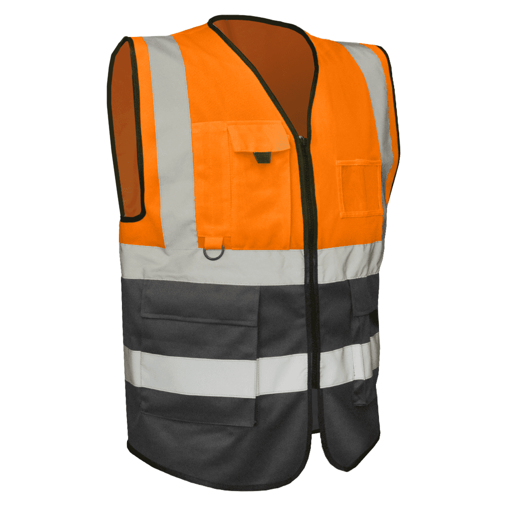 High-visibility orange vest with pockets